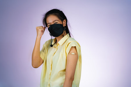 A happy woman received vaccinesの写真素材