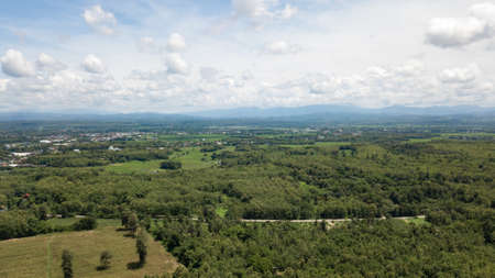 Aerial photo of a South East Asian forest road. Concepts of ecosystems and healthy ecosystems.の写真素材