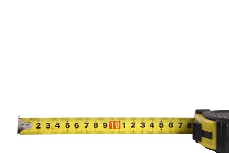 Metal measuring tape isolated on white, copy space