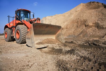 Orange bulldozer during a break