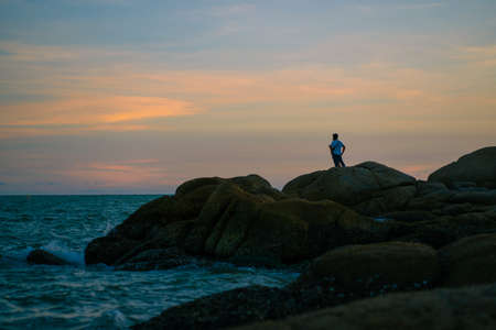 Sunset atmosphere at Phayun Beach Which is a tourist attraction in Rayong Province, Thailand Had Phayun in the evening, people often come out to relax.の写真素材