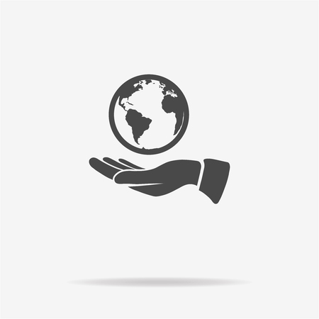 Globe and hand icon. Vector concept illustration for design.のイラスト素材