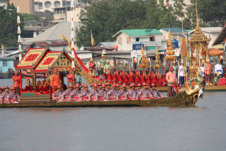  BANGKOK, THAILAND  NOVEMBER 6: Final grand rehearsal for Thai Royal Barge Procession cruises down...
