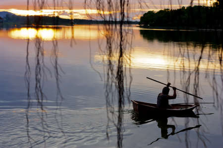 silhouette boatの写真素材
