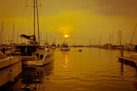 Views of the port at sunsetの写真素材
