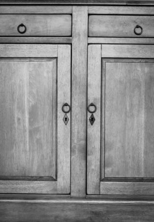 Front of wooden cabinet ,monochrome imageの写真素材