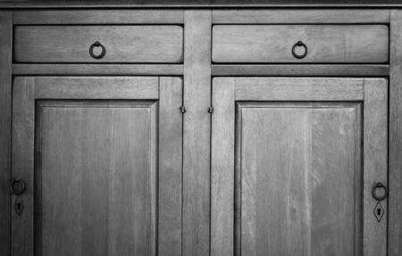 Front of wooden cabinet ,monochrome imageの写真素材