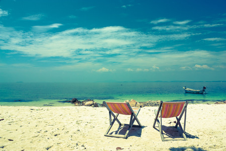 Tropical Beach and blue sky with hight contrast imageの写真素材