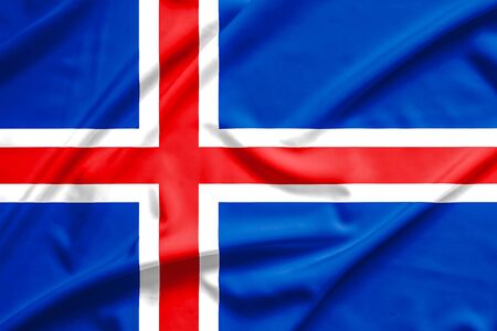 iceland flag on soft and smooth silk textureの写真素材