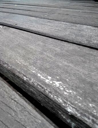 Close up perspective view of weathered wood planks.の素材