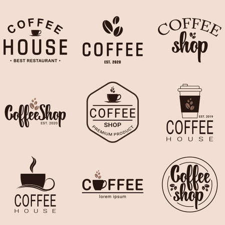 Set  for a coffee shop, coffee shop or cafe. Emblems, badges, stickers. Elements of design. Hand lettering.のイラスト素材