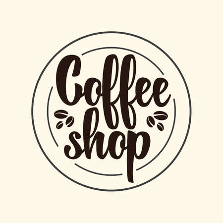 template for a coffee shop or cafe. Emblems, badges, stickers. Elements of design. Hand lettering.のイラスト素材