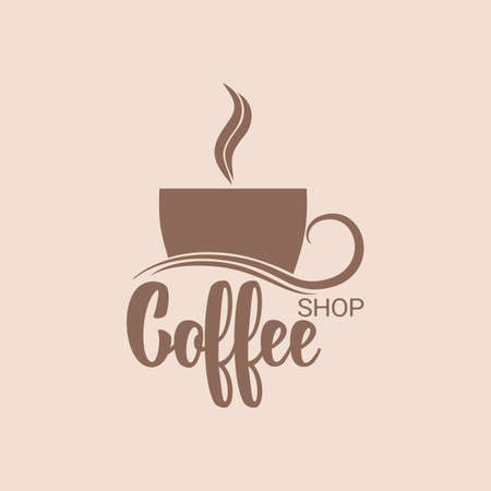 Logo template for a coffee shop or cafe. Emblems, badges, stickers. Elements of design. Hand lettering.のイラスト素材