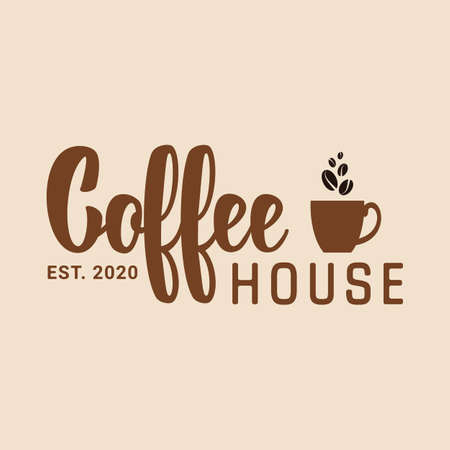 Logo template for a coffee shop or cafe. Emblems, badges, stickers. Elements of design. Hand lettering.のイラスト素材