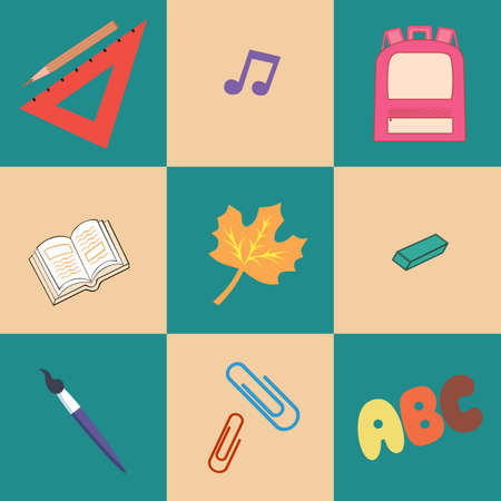 A set of school supplies on a bright background. Back to school. Vector illustration.のイラスト素材