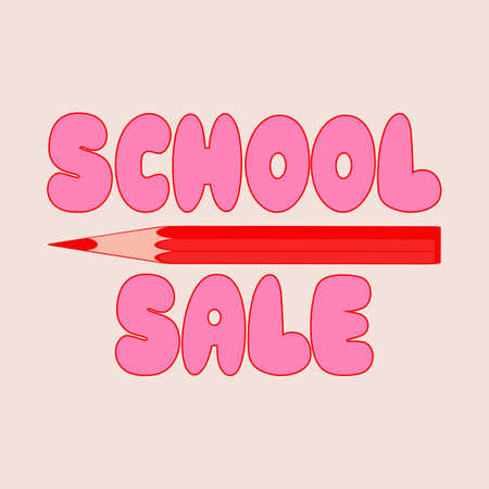 Bright poster for sale of school supplies, on a bright background. The pencil plays the role of an arrow. Back to school. Vector illustration.のイラスト素材