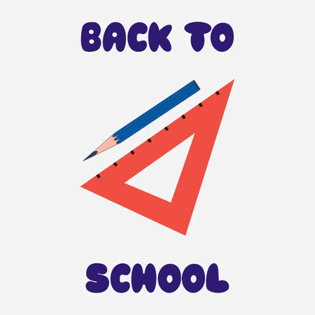 A bright illustration with school supplies and the inscription Back to school. Made in flat style. Vector illustration.のイラスト素材