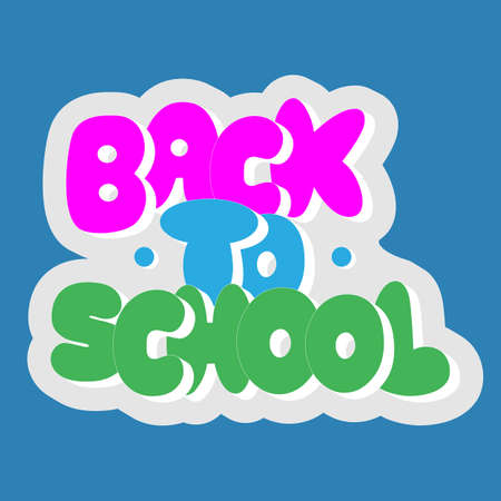 Bright children's inscription Back to school on a bright blue background. Sticker, badge, poster. Vector illustration.のイラスト素材