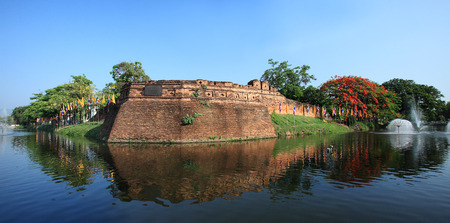 Historical fortress and ancient wall Jang Ka Tum corner in Chiang Mai. Landmark of Chiang Mai, Thailand Over 700 years oldのeditorial素材