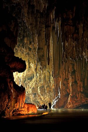Wondelful limestone cave Tarn Lod Yai at Mae Hong Son, Thailand. Stalactite in Tarn Lod Yai cavern.の写真素材