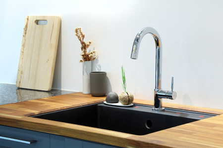 Modern sink with decoration in kitchen room.の写真素材