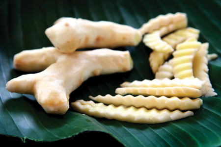 Group of White Turmeric on banana leaf