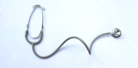 copy space and flat lay stethoscope isolate on a white Doctor's desk background.
concept Health care and 
Treating the sickの写真素材