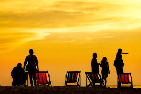 Beach family sunsetの写真素材
