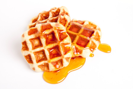 Belgian waffles with maple syrupの写真素材