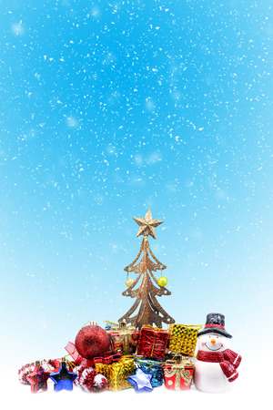 christmas decoration on snow backgroundの写真素材