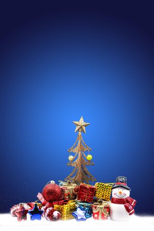 christmas decoration on snow backgroundの写真素材