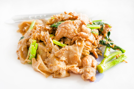 Stir fried noodle with pork and vegetarianの写真素材