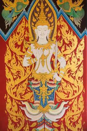 Traditional Thai style painting on the wallの写真素材
