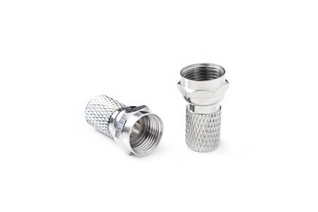 closeup - f-type connector isolated on white backgroundの写真素材