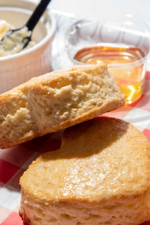 homemade freshly baked scones with cheese on table - traditional bunsの写真素材