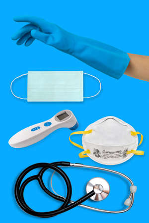 medical equipment needed to prevent the spread of coronavirus. surgical mask, N95 mask stethoscope,...