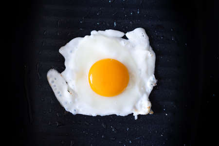 fried egg. top view and close up of the fried egg on a frying pan.の写真素材