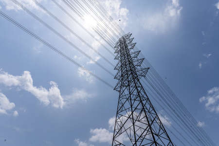 transmission towers - power tower, electricity pylon, high voltage pillar, overhead power line,...