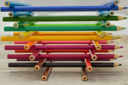 Pencils are arranged in colors. Gradient from pencils rainbow. Figures from pencils for drawingの写真素材