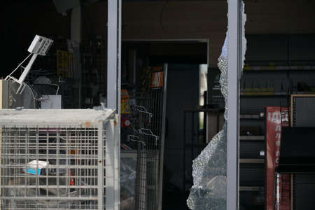 Shop window of an exploded gas station. Fire at a gas stationの写真素材