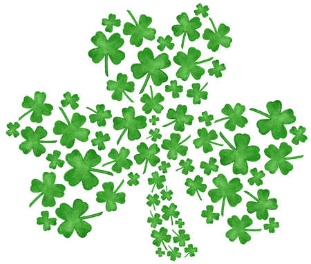 Watercolor Shamrock Clover composition, Hand Drawn St. Patrick's day illustration