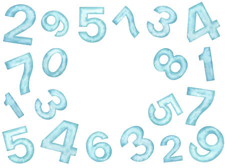 Hand painted watercolor blue numbers 0-9 isolated on a white background.