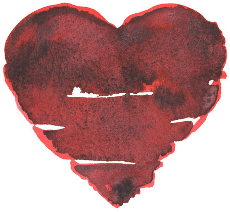 Watercolor Red Black heart, hand drawing Abstract Passion heart illustrationの写真素材