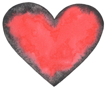 Watercolor Red Black heart, hand drawing Abstract Passion heart illustrationの写真素材
