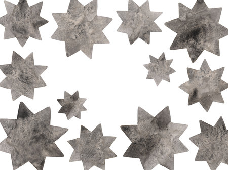 Watercolor Abstract Black Stars with shapes on a white background.の写真素材