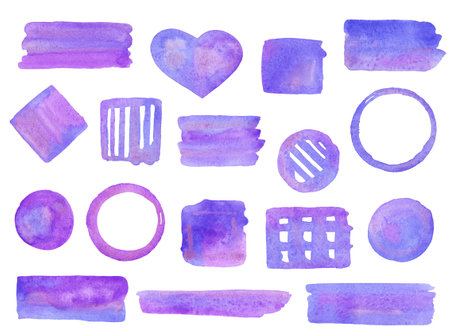 Watercolor abstract Violet brush strokes set on a white background.の写真素材