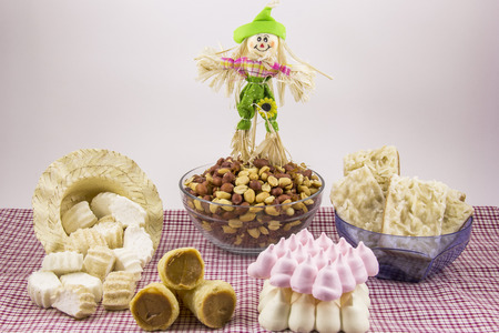 Several typical Brazilian sweets from Junina. Peanut, coconut candy, maria mole, pe de moleque, dulce de leche, chocolateの写真素材
