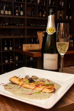 Dieppoise trout fillet with caviar. Harmonization with wine.のeditorial素材