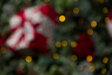 Christmas scene with gifts and tree objects. Christmas decoration. Christmas background blurredの写真素材