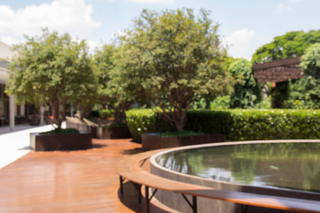 Beautiful outdoor square with trees. Blur background.の写真素材